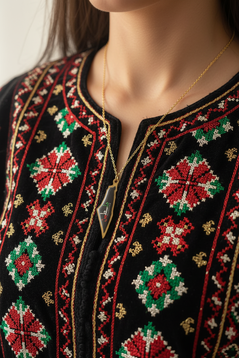 جلسة تصوير احترافية للقلادة الفلسطينية