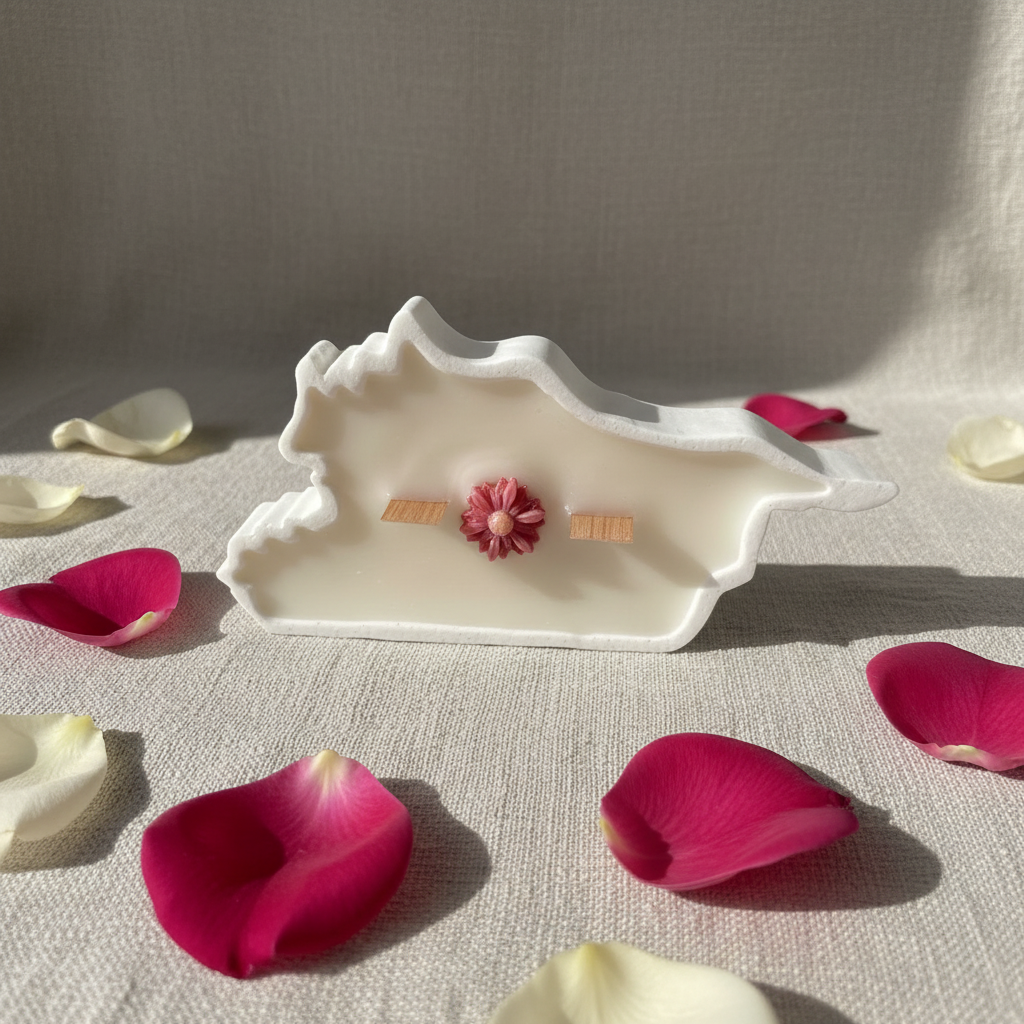 صورة جانبية على قماش كتان مع بتلات ورد دمشقي