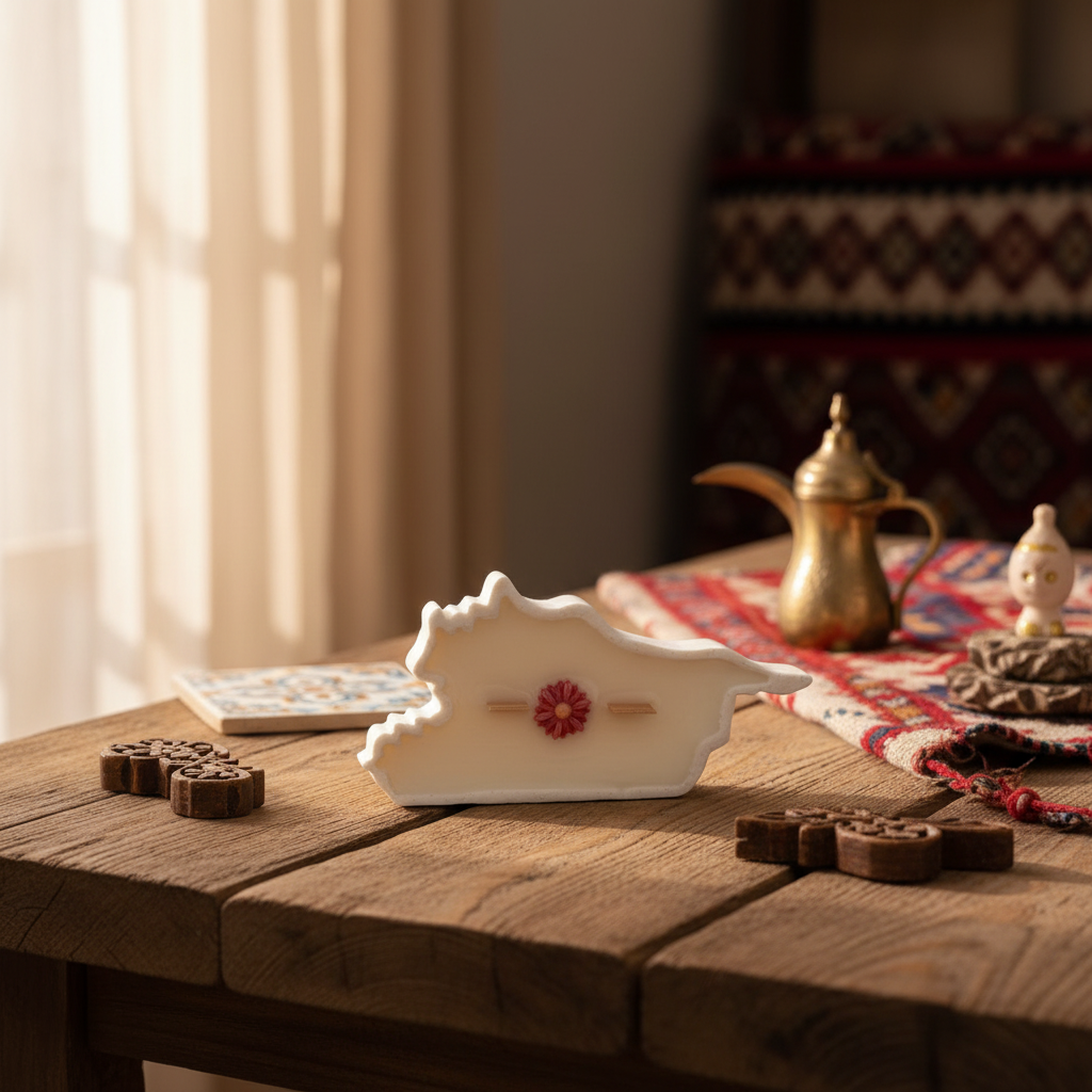 صورة أمامية على طاولة خشبية مع ديكور شرقي