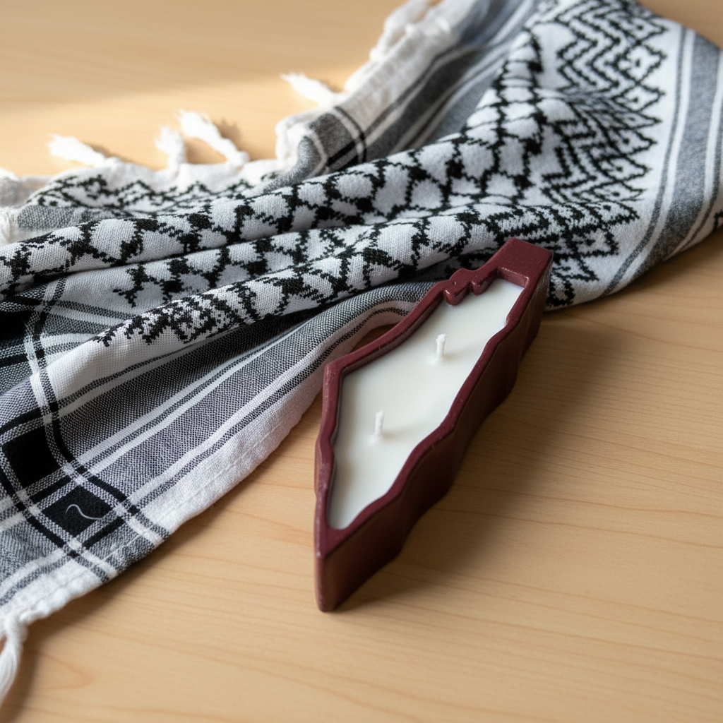 Palestine Ceramic Candle with Keffiyeh