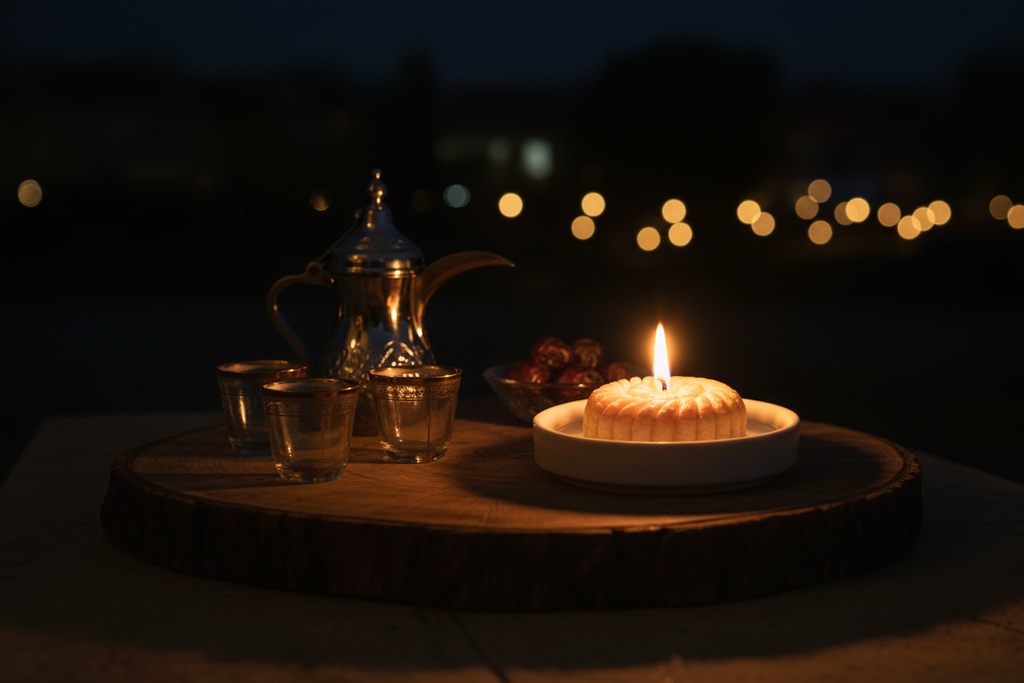 Lit candle evening mood